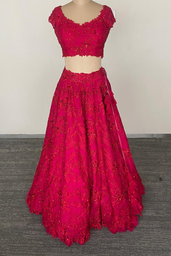 Magenta Flower cutwork lehenga set