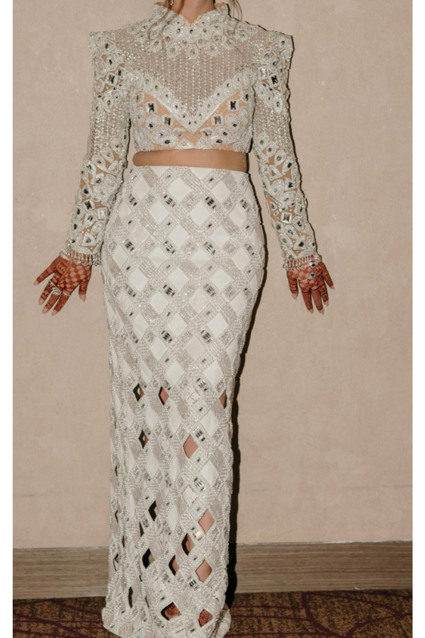 Manish Malhotra White embellished skirt with a heavy blouse