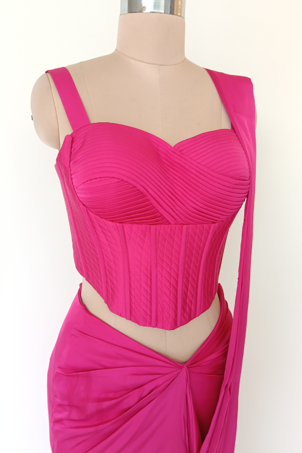Fuchsia Corset Drape Saree