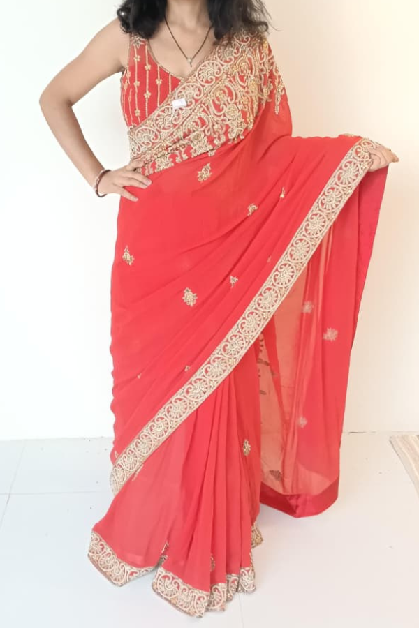 Ruby red Saree set