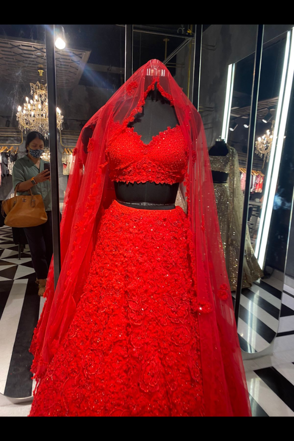 Seema Gujral red lehenga with 3D work