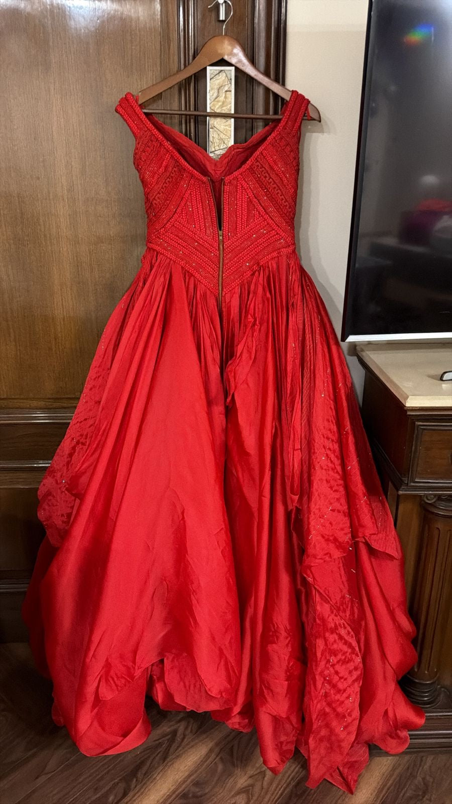 Shantanu & Nikhil Red Evening Gown  Description: