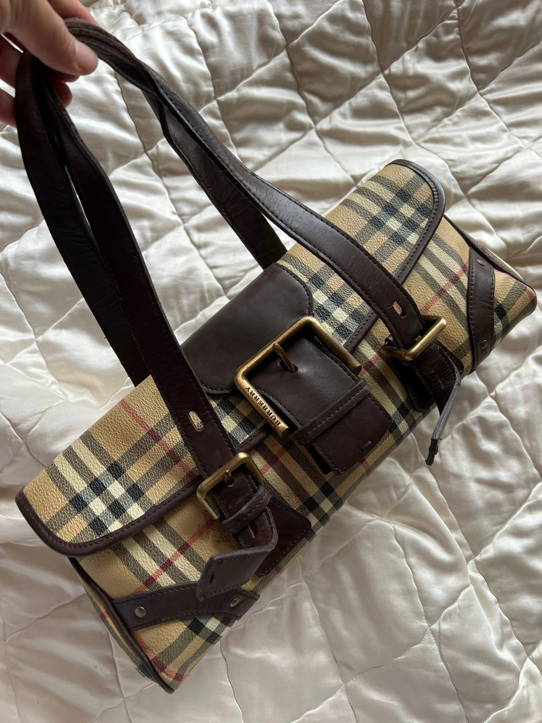 Burberry Haymarket Buckle Flap Shoulder Bag