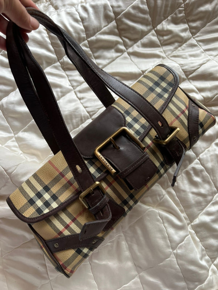 Burberry Haymarket Buckle Flap Shoulder Bag