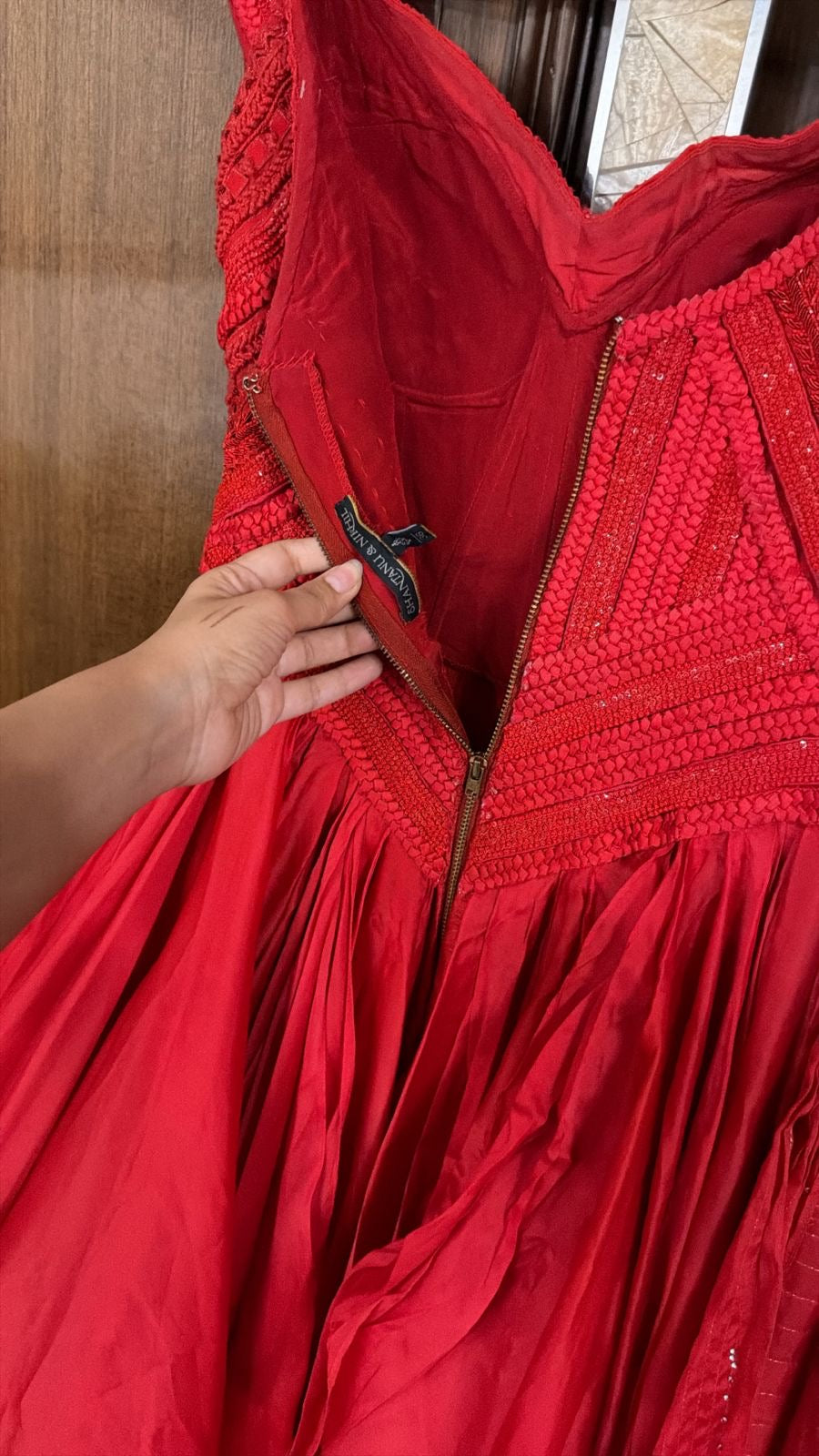 Shantanu & Nikhil Red Evening Gown  Description: