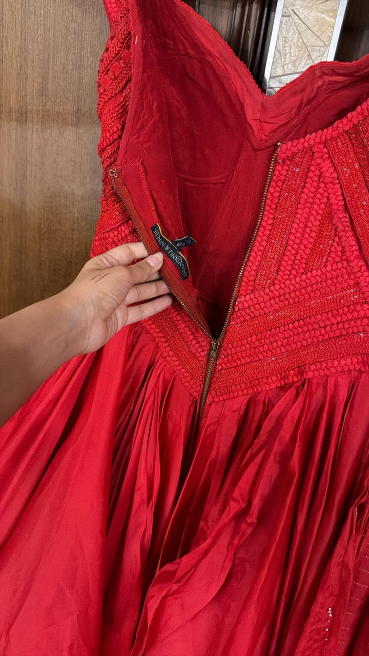 Shantanu & Nikhil Red Evening Gown  Description: