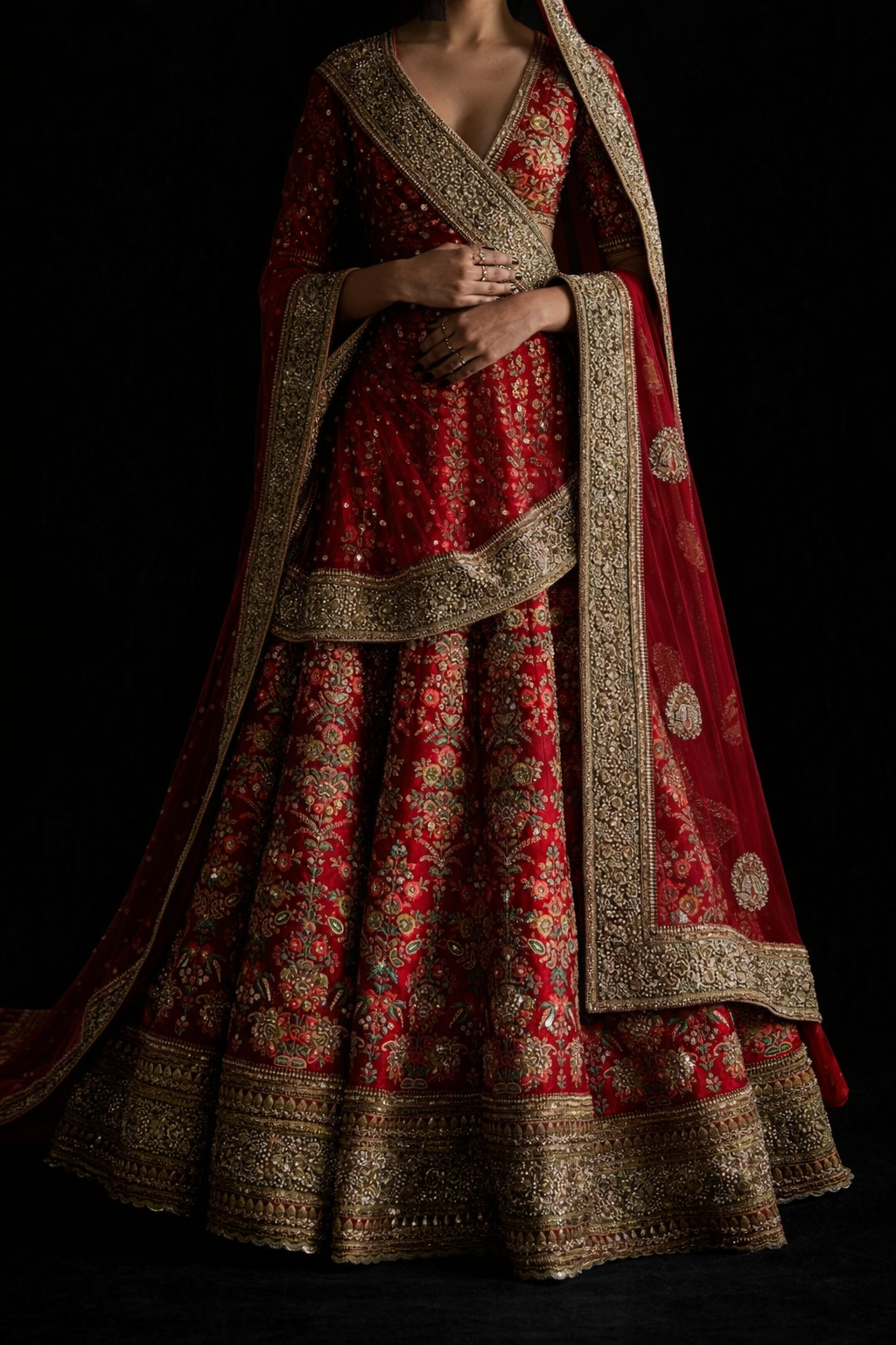 Sabyasachi Red Embroidered Bridal Lehenga Set