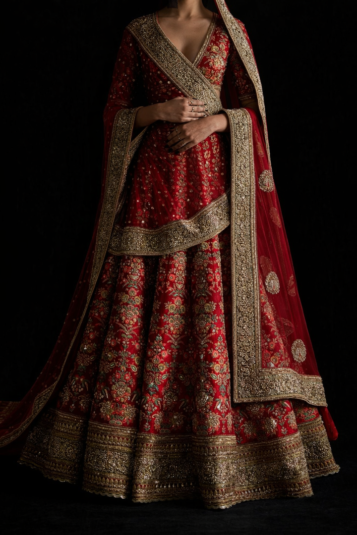 Sabyasachi Red Embroidered Bridal Lehenga Set