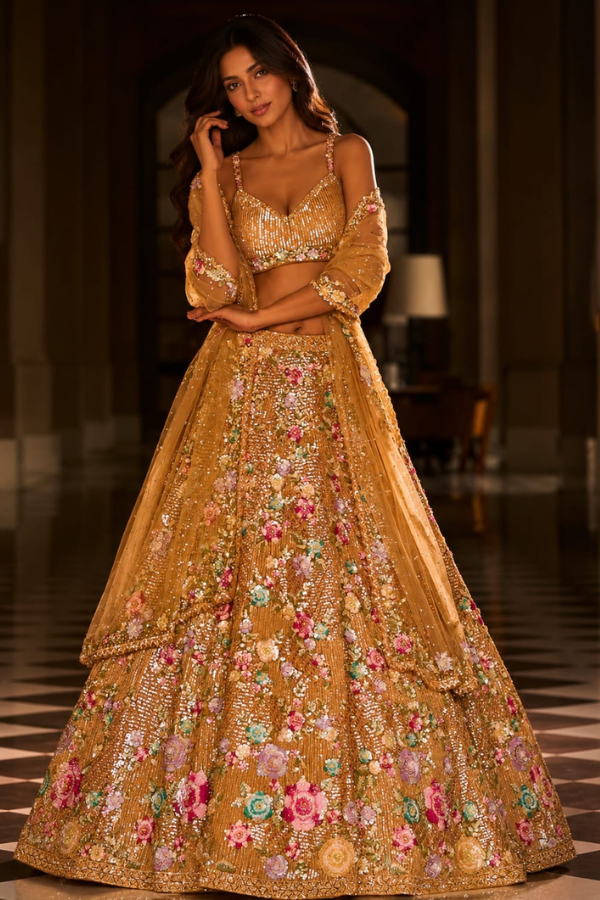Champagne Gold Floral Lehenga set