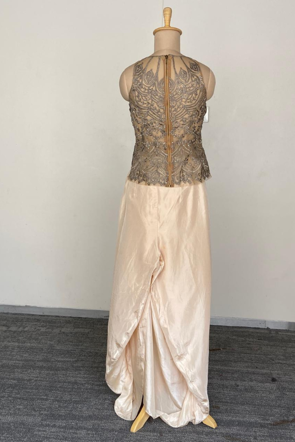 Jade By Monica & Karishma Champagne Embellished top with flowing skirt