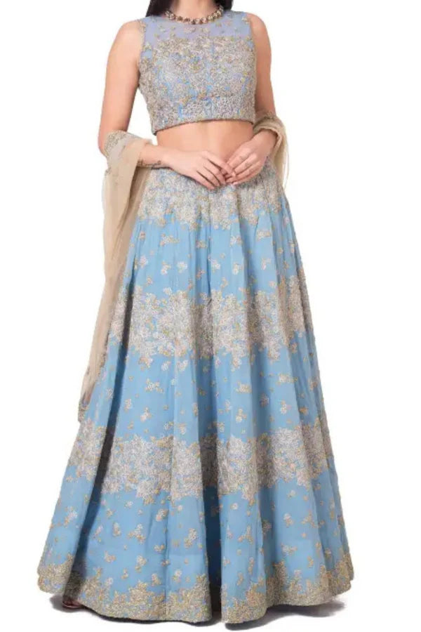 Aneesh Agarwal Light blue embroidered lehenga set