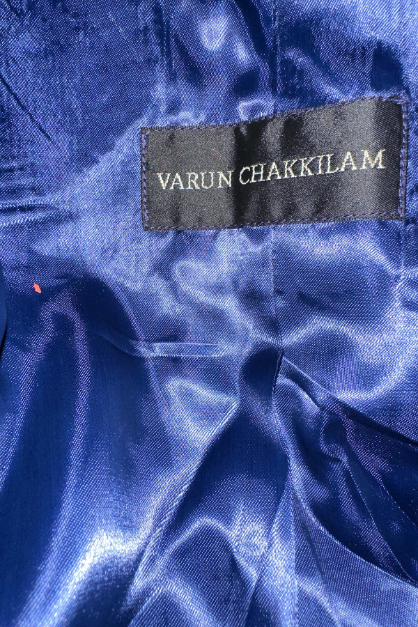 Varun chakkilam Sapphire Blue Floral Gown