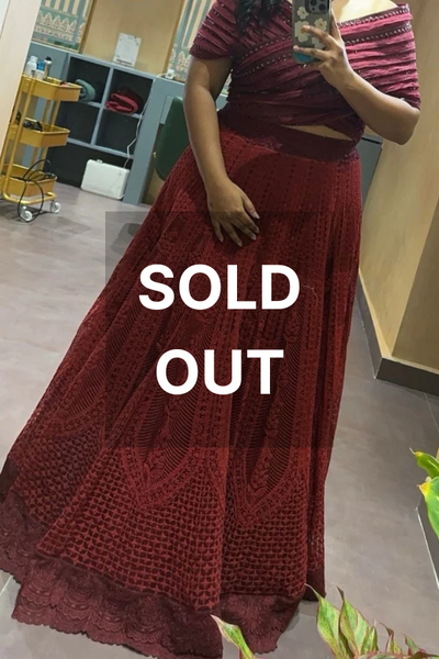 Jade by MK maroon embroidered lehenga