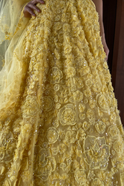 Seema Gujral Three-Dimensional Yellow Floral Lehenga Set