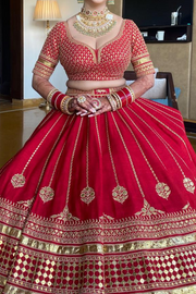 Sabyasachi red bridal embroidered lehenga