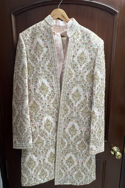 Shyamal & bhumika ivory embroidered sherwani