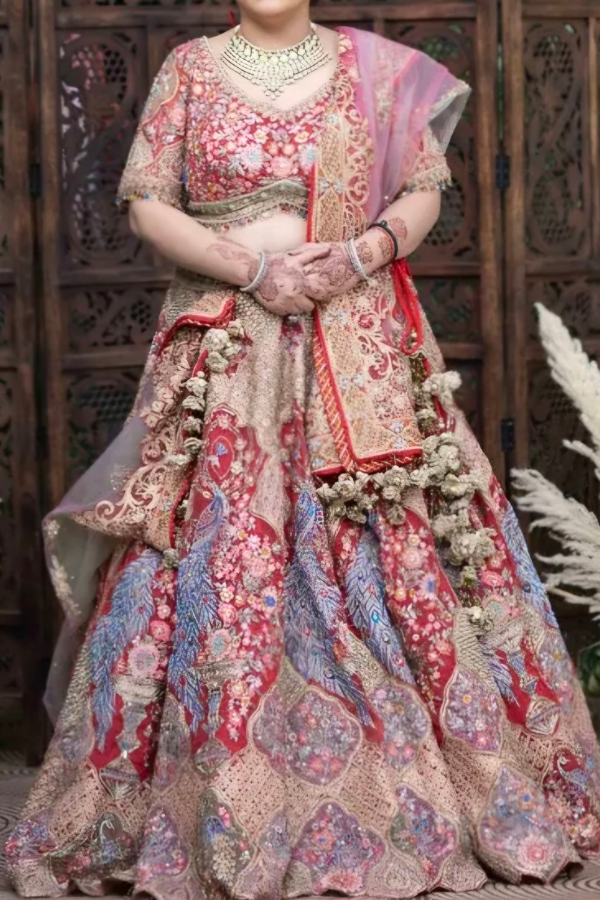 Rimple and Harpreet red embroidered lehenga set