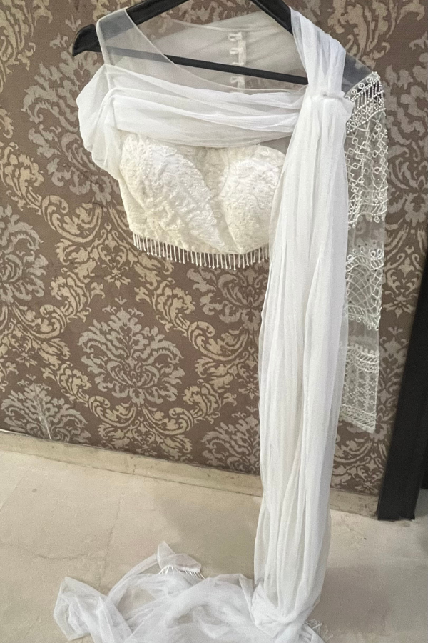 Megha & Jigar White Chikankari lehenga