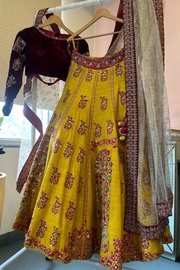 Anju Modi mustard embroidered lehenga set