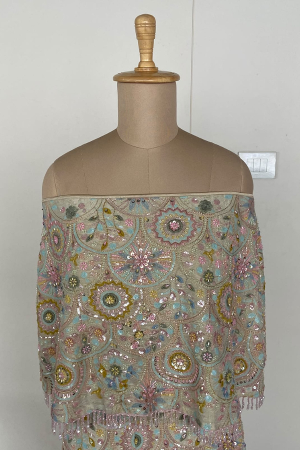 Pastel Multicolor embroidered skirt  with cape