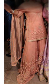 Tarun Tahiliani peach embroidered sharara set