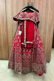 MRUNALINI RAO Cadmium Red Embroidered Lehenga Set