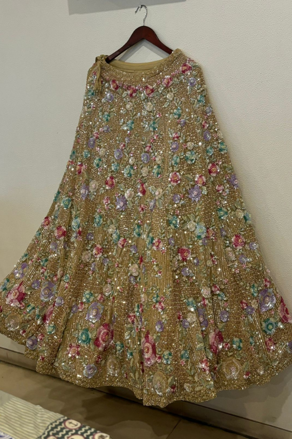 SEEMA GUJRAL Gold Dupatta Floral Embroidered Lehenga Set