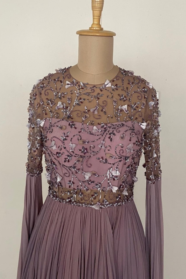 lavender crystal cascade gown