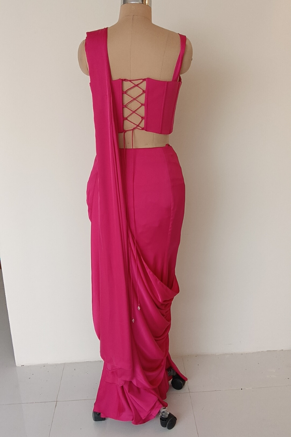 Fuchsia Corset Drape Saree