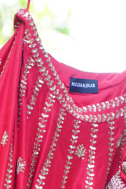 MEGHA & JIGAR Cherry Red Embroidered Lehenga Set