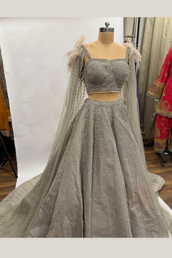 EJAAZ COUTURE GREY LEHENGA SET