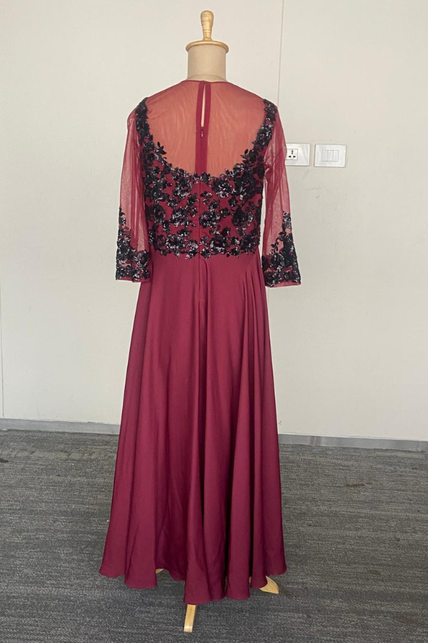 Neeta Lulla Burgundy Embellished Gown