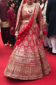 Sabyasachi red bridal embroidered lehenga