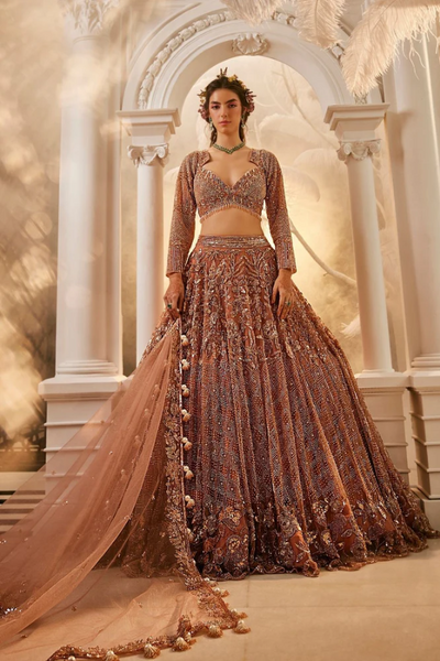 Swish by Dolcy & Simran Rose Gold Embellished lehenga