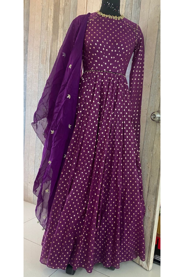 Mahima Mahajan purple banarsi Chanderi anarkali