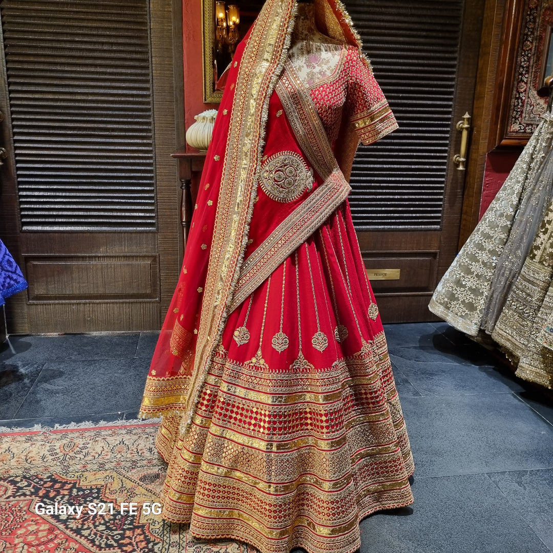 Sabyasachi Classic Red Bridal Lehenga Set
