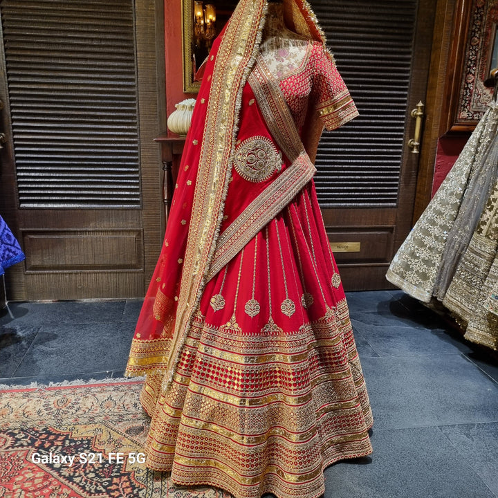 Sabyasachi Classic Red Bridal Lehenga Set