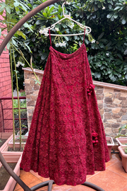 Sana Barreja Marsala Red Net Hand Embroidered Lehenga Set