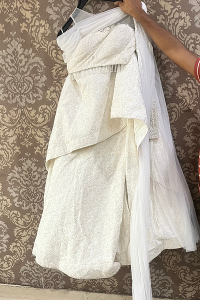 Megha & Jigar White Chikankari lehenga