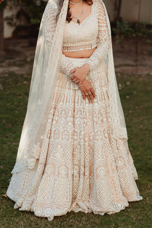 Seema gujral Nude Cream Dori Lehenga Set