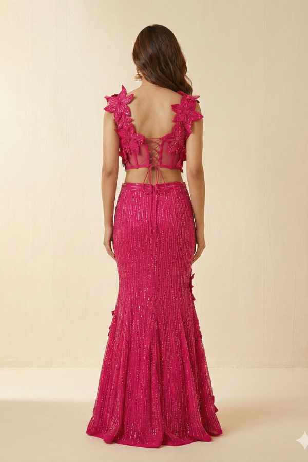 Fuchsia Bloom Fishcut lehenga set