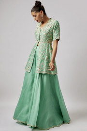 petticoat lane Mint Green Organza Sharara Set