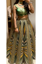 Amit Aggarwal Green Striped Metallic Lehenga Set