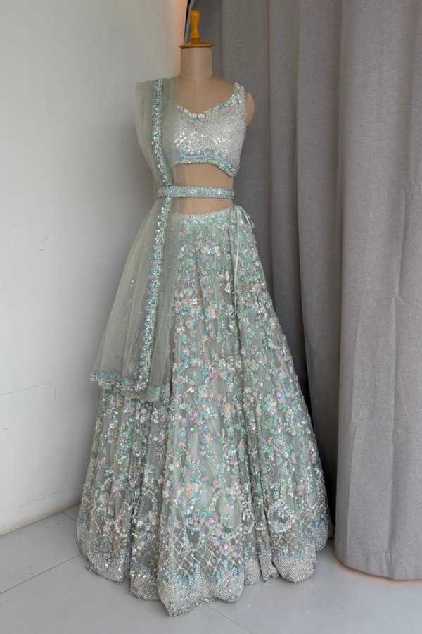 Blue Floral Embellished Lehenga Set