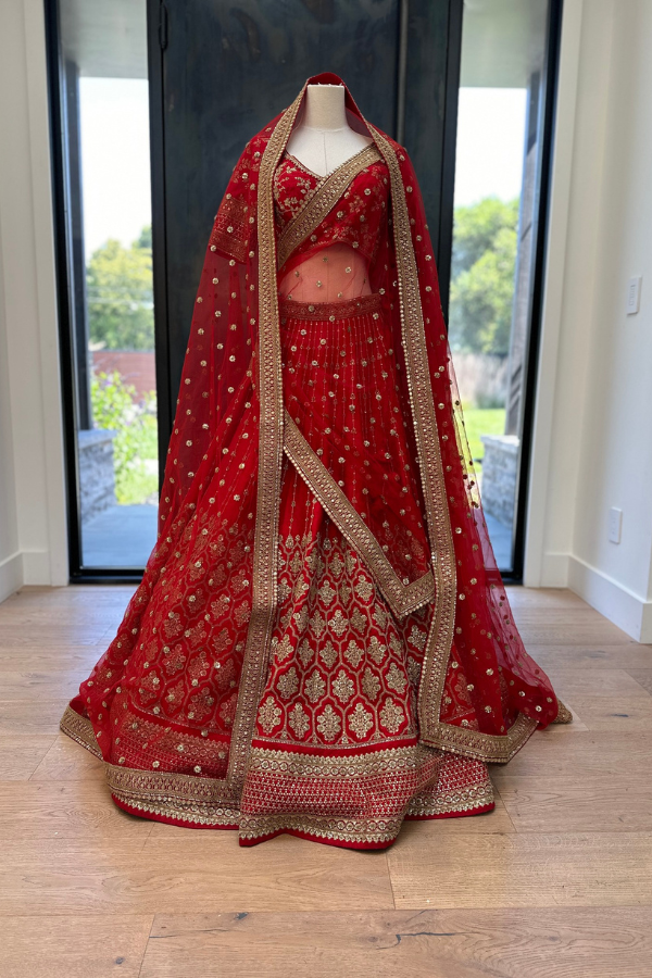 Sabyasachi red bridal lehenga