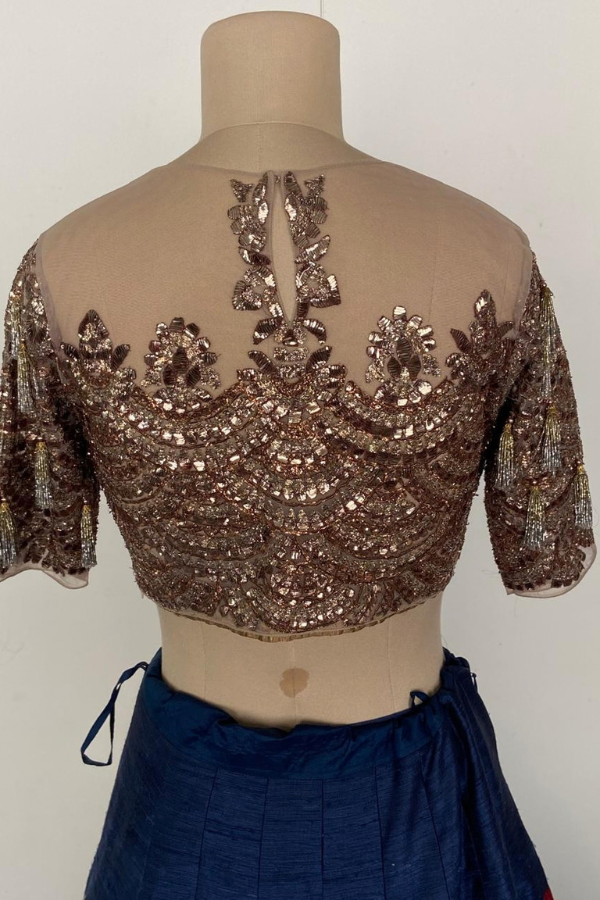 midnight blue floral lehenga set