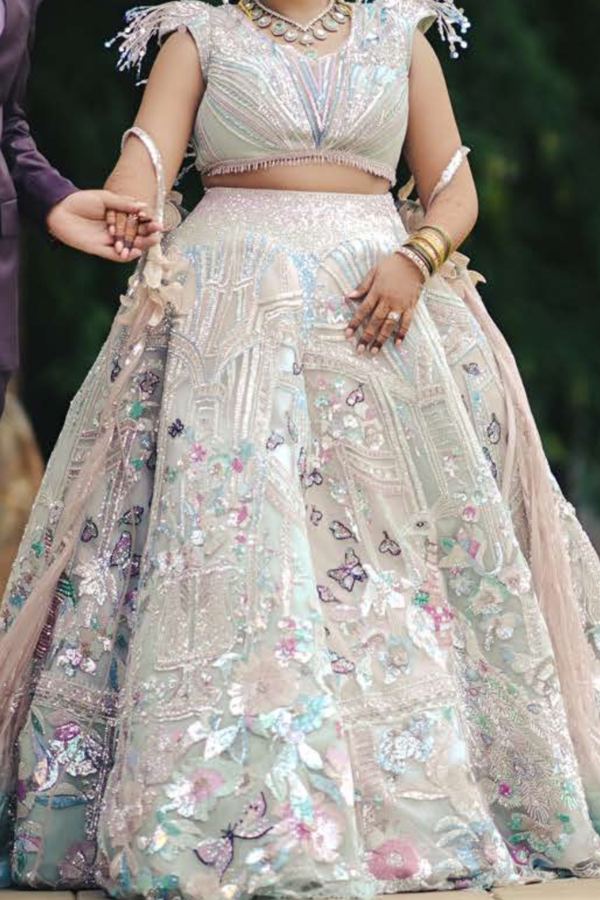 Sulakshana Monga Ivory Net Embroidered Lehenga Set