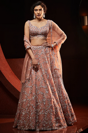 Seema Gujral Peach Embroidered Lehenga Set