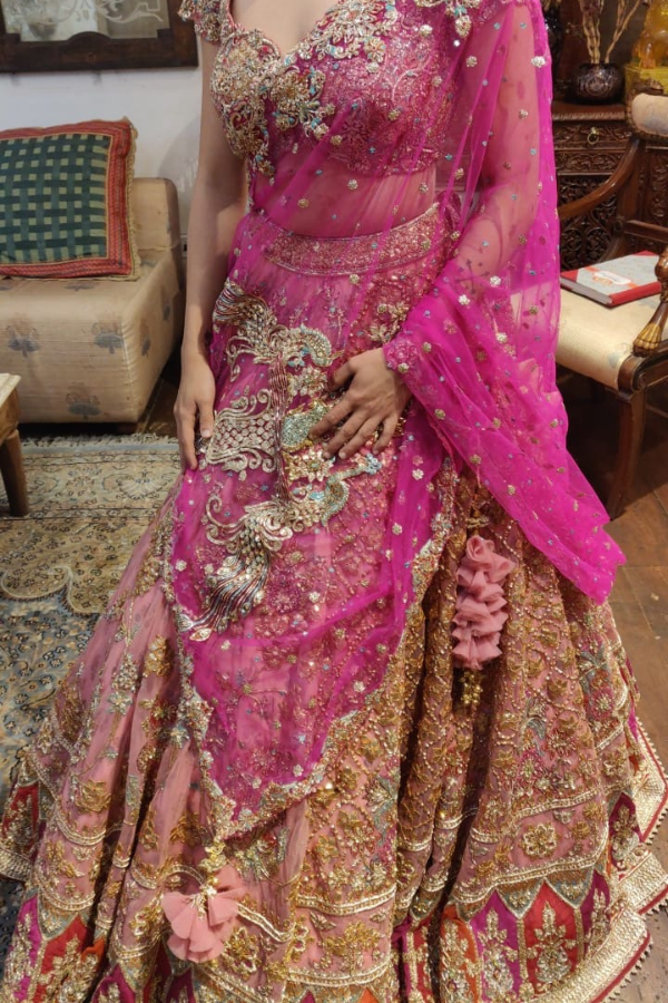 Rimple & Harpreet pink embroidered lehenga