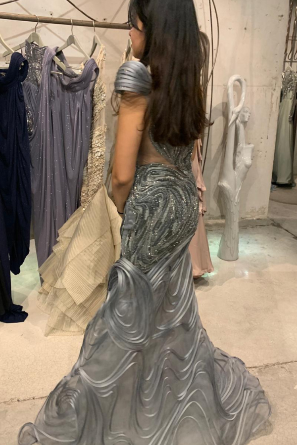 Gaurav Gupta River Grey Wave Sculpture Gown